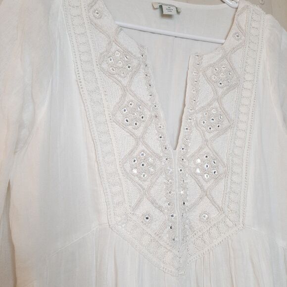 Sundance Dress White Women Size M Cotton Sahara Gauze Embroidered Beaded BoHo - Picture 8 of 13